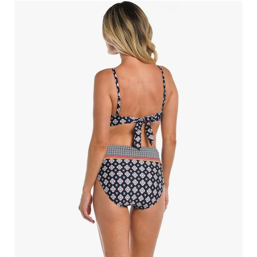 NWT 24th & Ocean Alexandria Tile High Rise Bikini Bottom Navy Tummy Control
